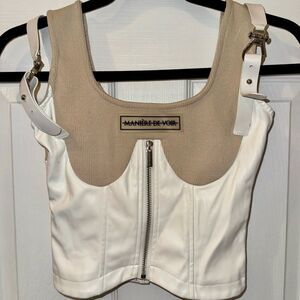 Manière De Voir Tan and White Zippered Top